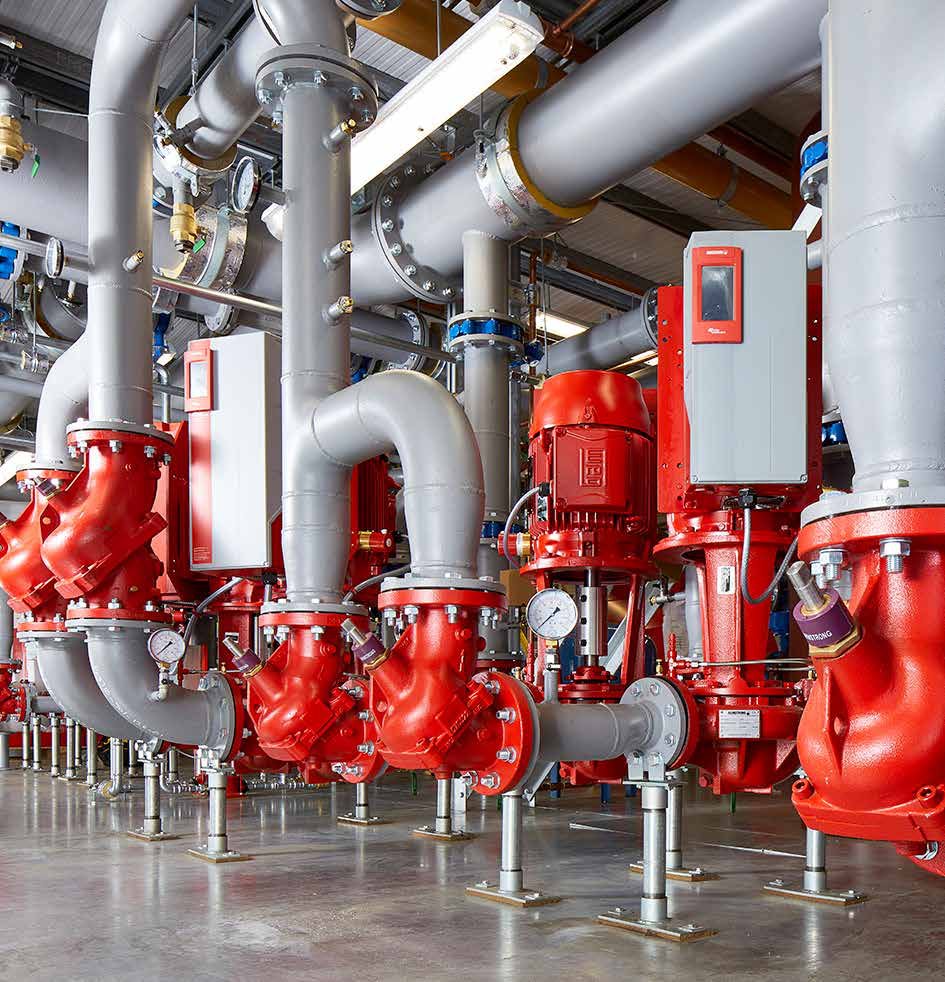 Mechanical plant room with pumps and pipework